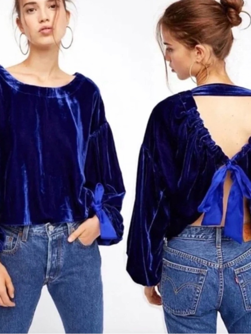 Free People Gimme Some Lovin' Velvet Top Blue Size large NEW